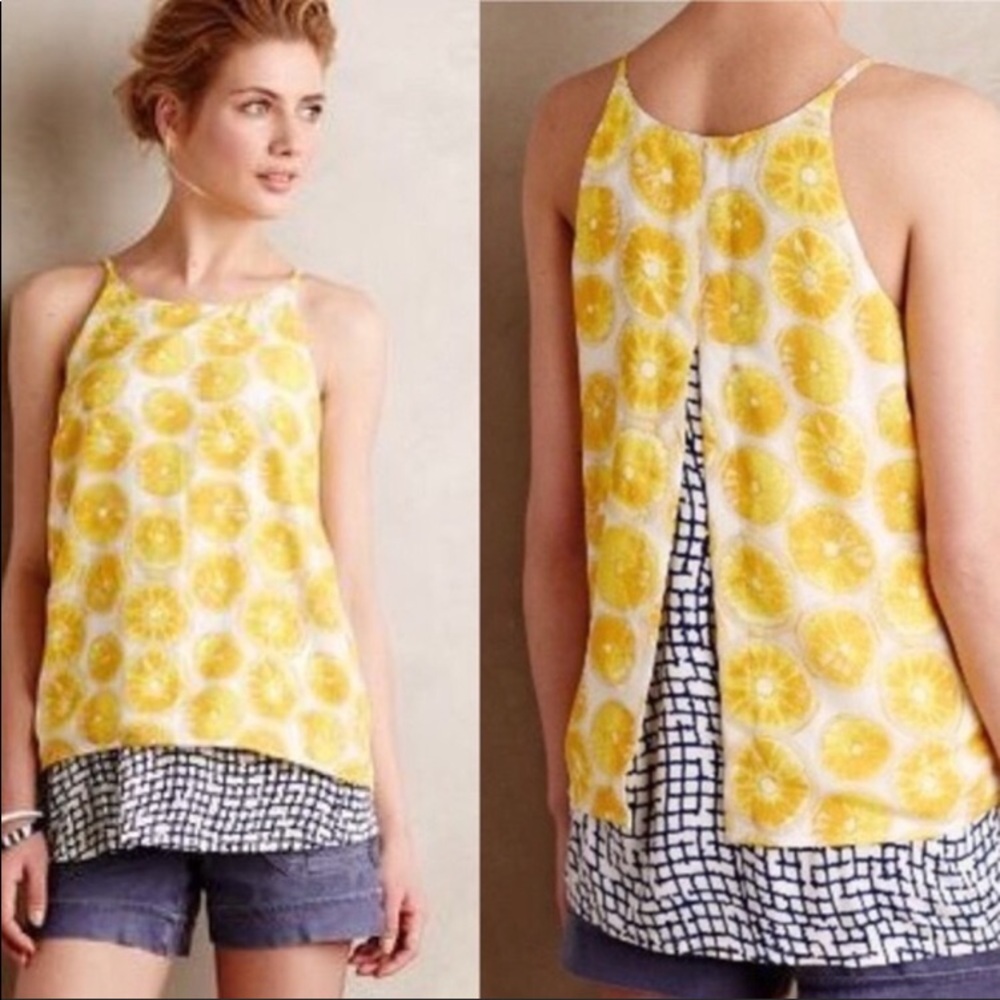 Anthropologie Porridge lemon swing tank top